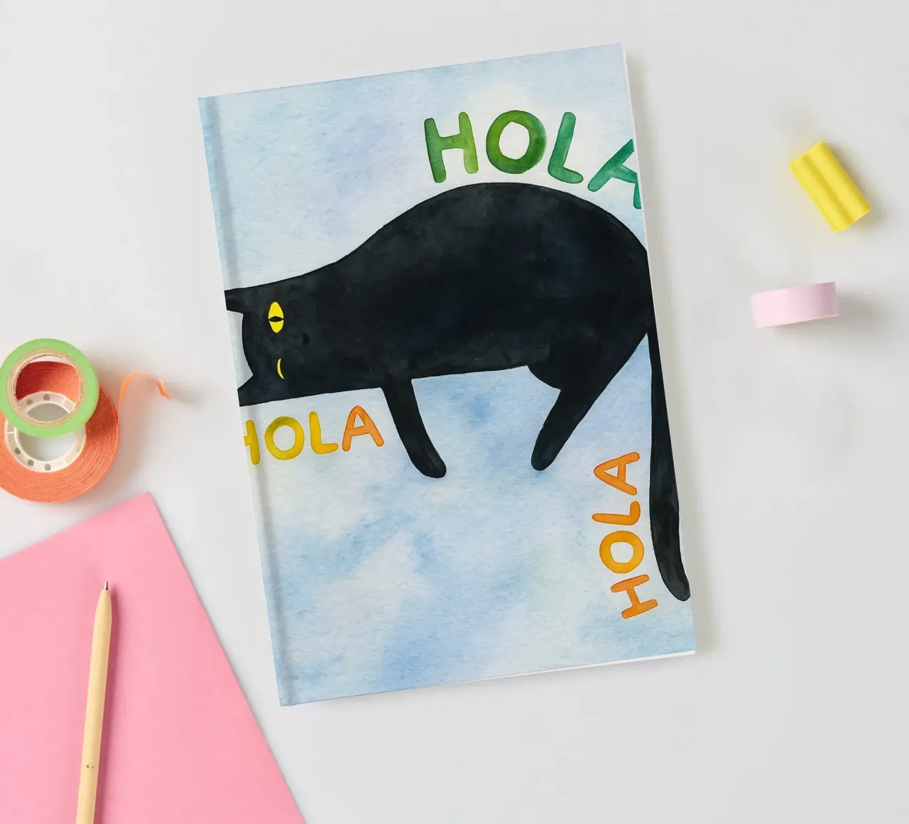 hola lazy cat drawing illustration notebook by citralake