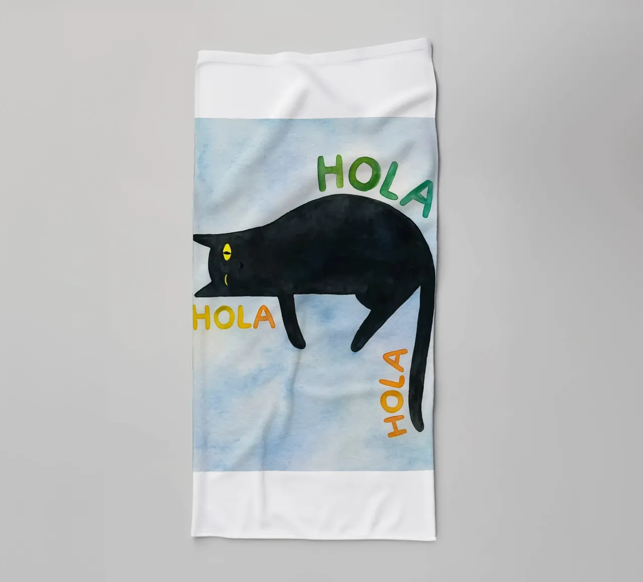 hola lazy cat drawing illustration towel by citralake