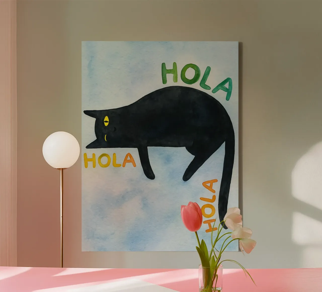 hola lazy cat drawing illustration canvas with Floater frame by citralake
