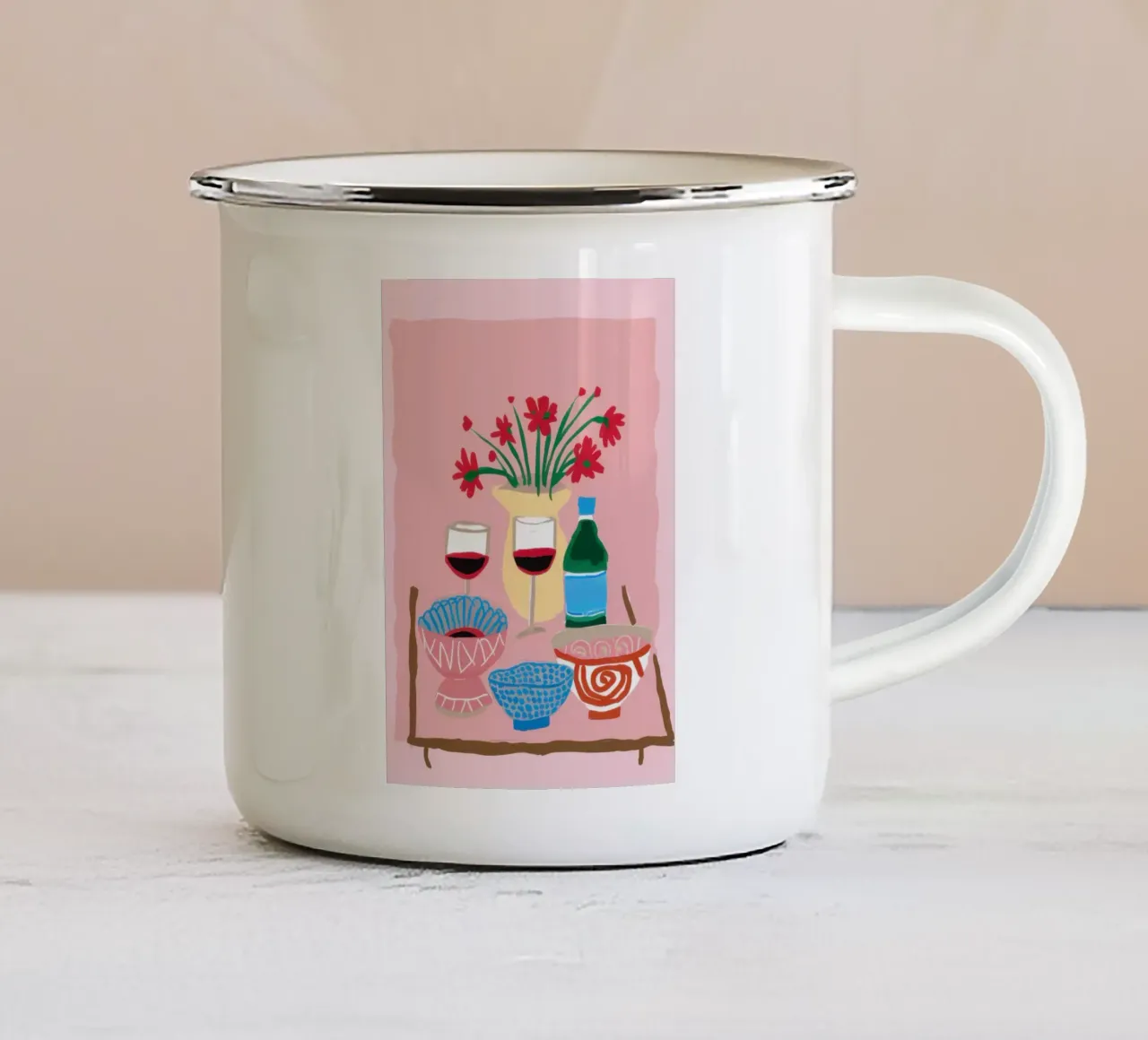 Vino e fiori tazza in smalto da Mark Solaria