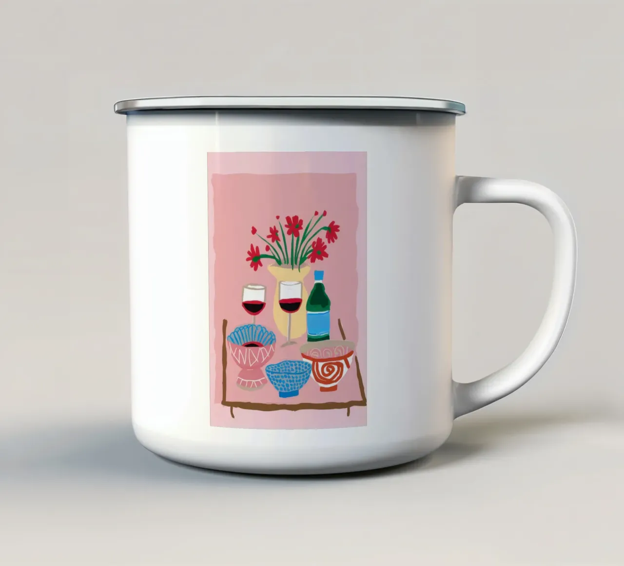 Vino e fiori tazza in smalto da Mark Solaria