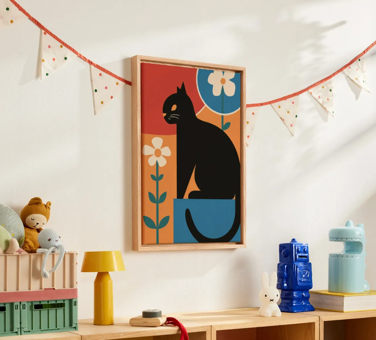 Gatto in vaso blu tela con Cornice a cassetta da Mark Solaria