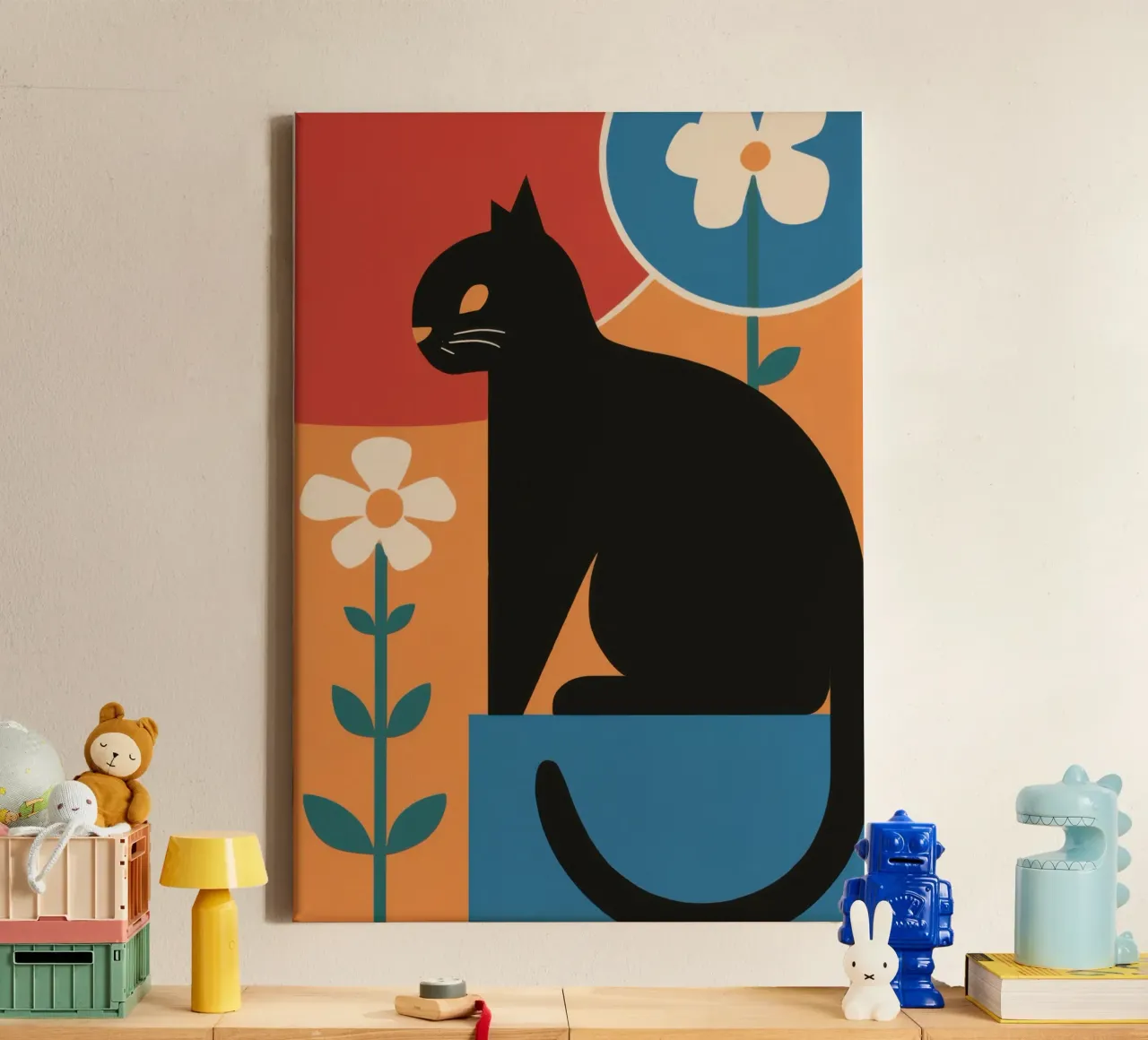 Gatto in vaso blu tela con Cornice a cassetta da Mark Solaria