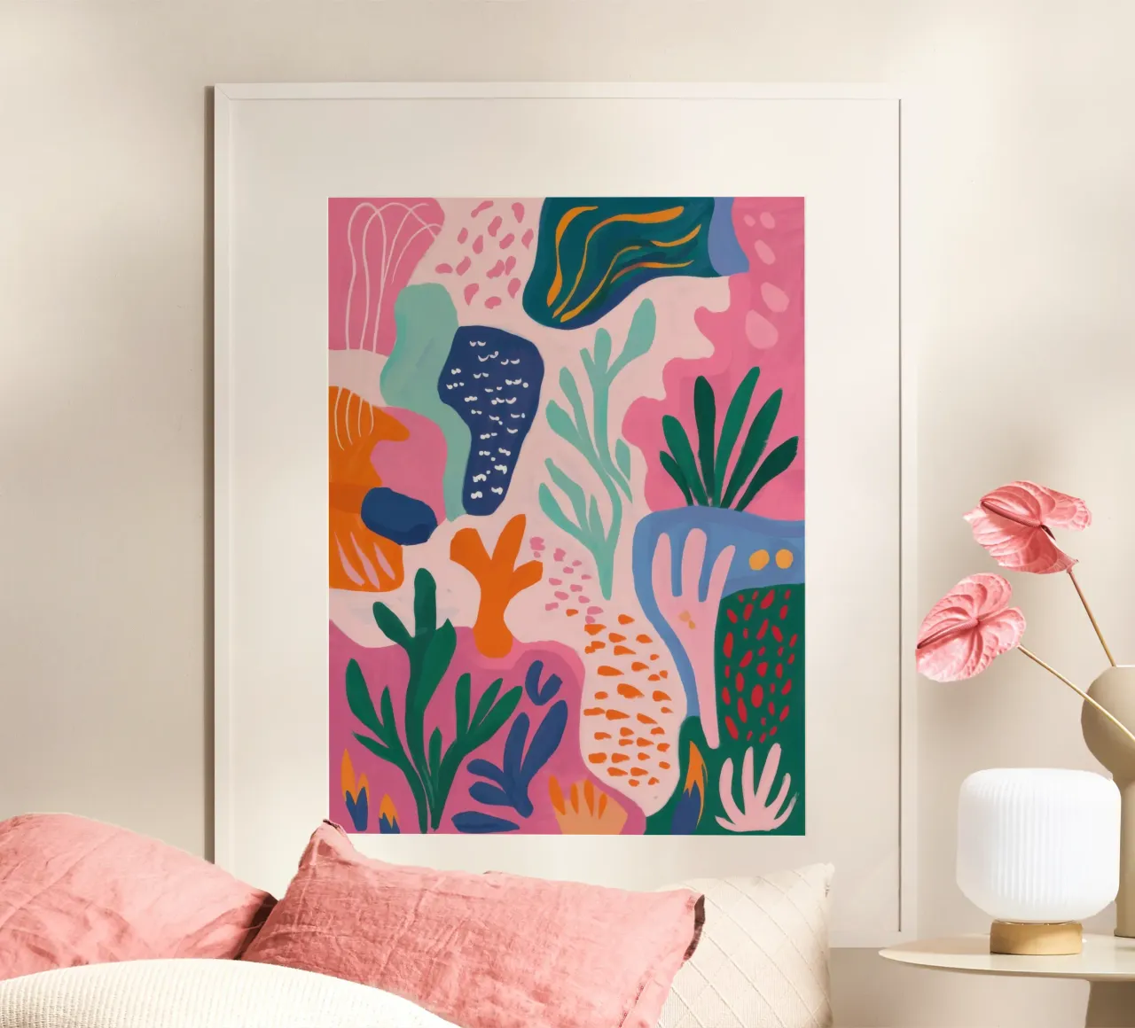 Paesaggio acquatico floreale poster con telaio in legno da Selene Shade