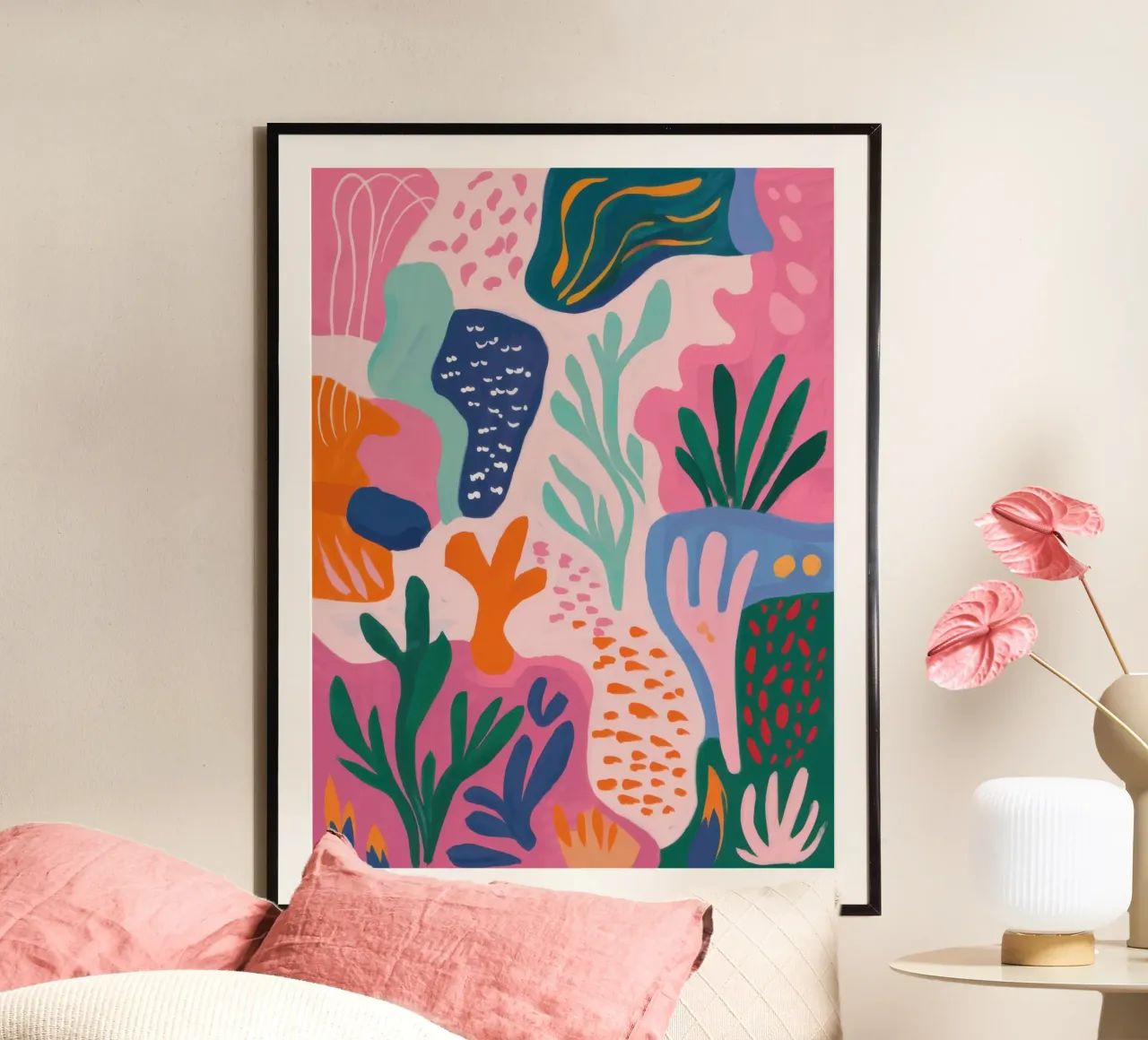 Paesaggio acquatico floreale poster con telaio in legno da Selene Shade