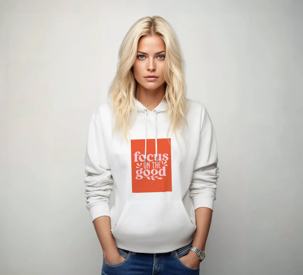 "Design tipografico "Focus on the Good felpa con cappuccio da Ink &Echo