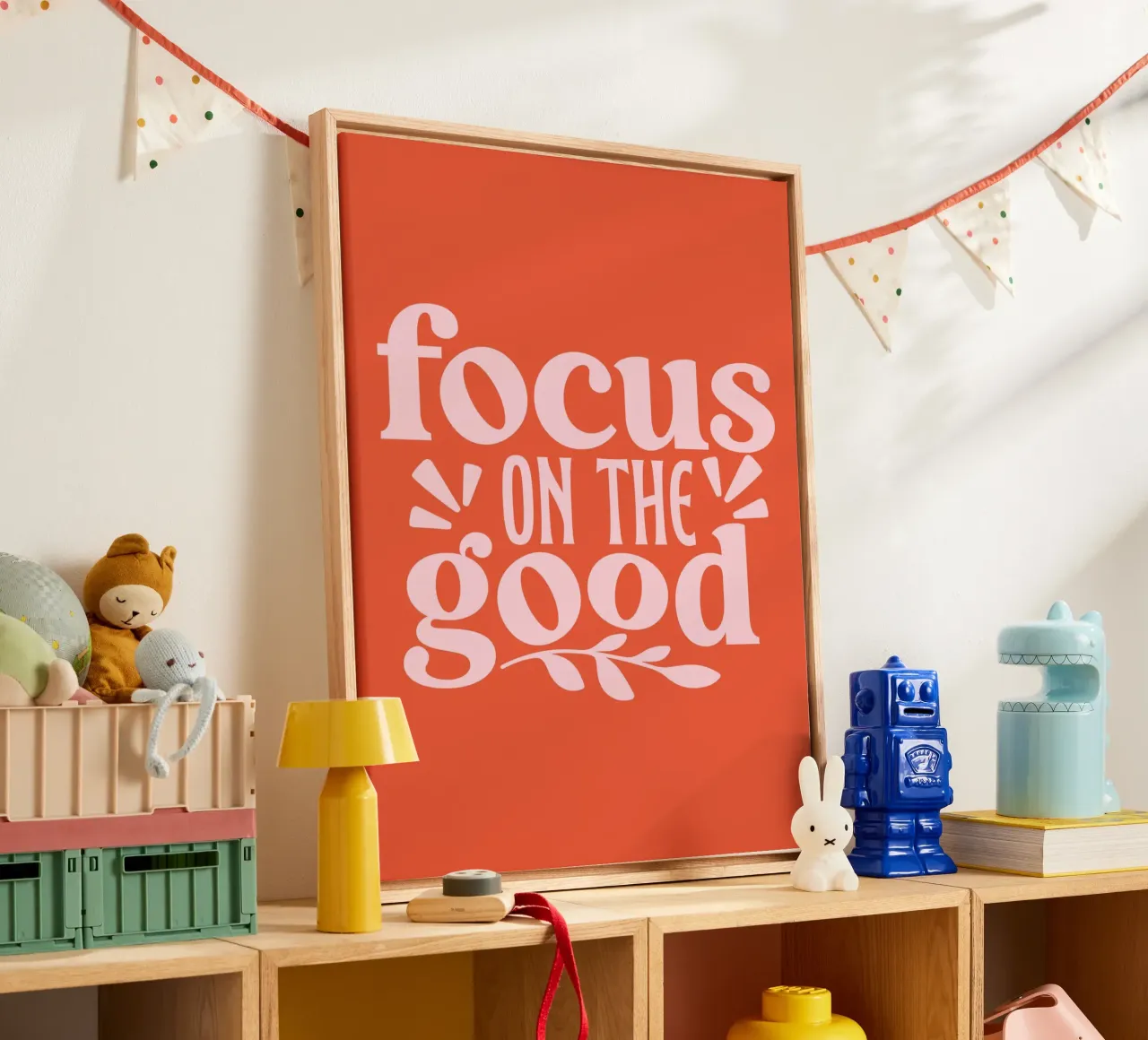 "Design tipografico "Focus on the Good tela con Cornice a cassetta da Ink &Echo