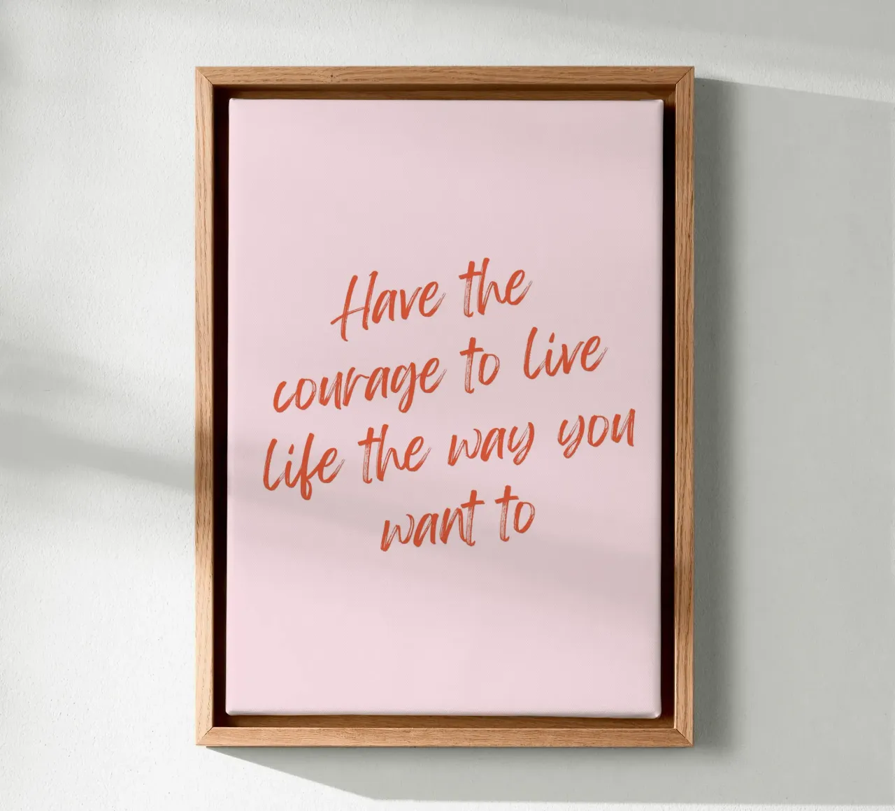 Empowering Quote Print – Bold Red Brush Script on Pink canvas with Floater frame by Ink &Echo