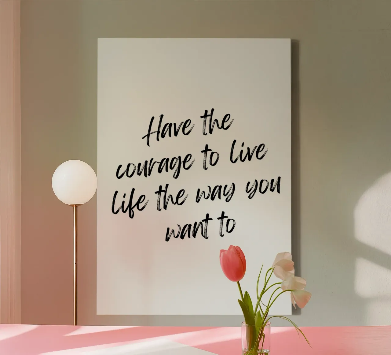 Minimal Motivational Quote – Black Brush Script on White canvas with Floater frame by Ink &Echo
