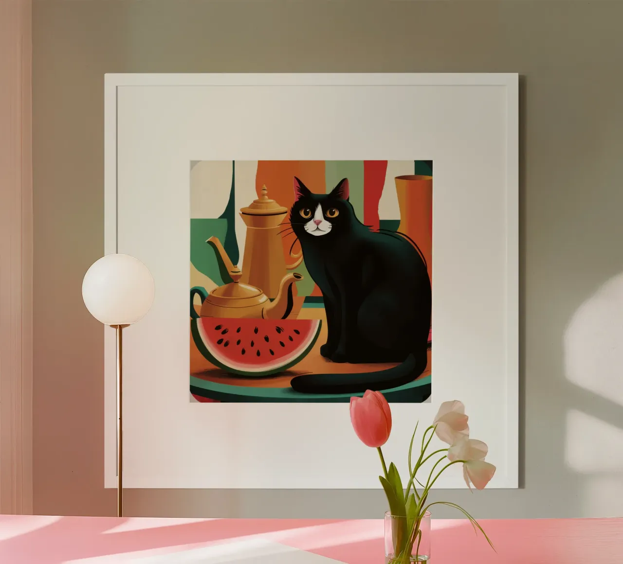 Gatto Nero Anguria poster con telaio in alluminio da Irish Strokes