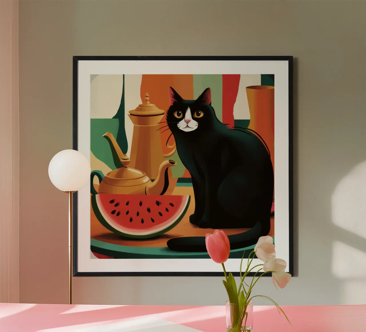 Gatto Nero Anguria poster con telaio in alluminio da Irish Strokes