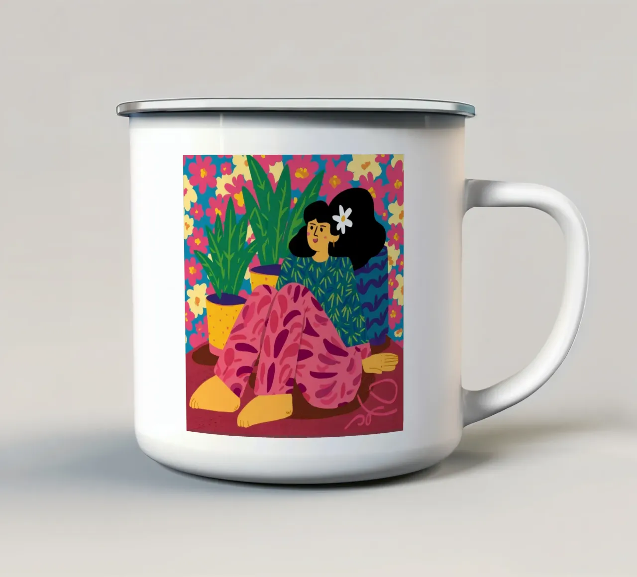 Donna in Plantopia tazza in smalto da Gaia Viesta