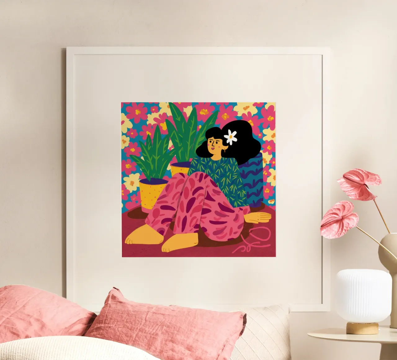 Donna in Plantopia poster con telaio in alluminio da Gaia Viesta