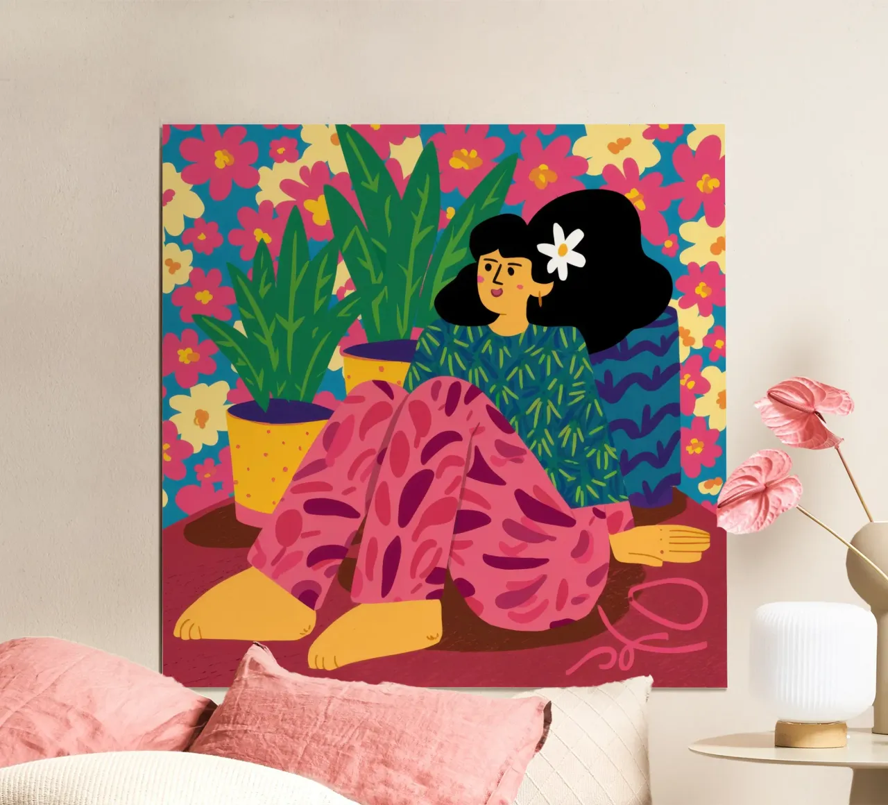Donna in Plantopia poster con telaio in alluminio da Gaia Viesta