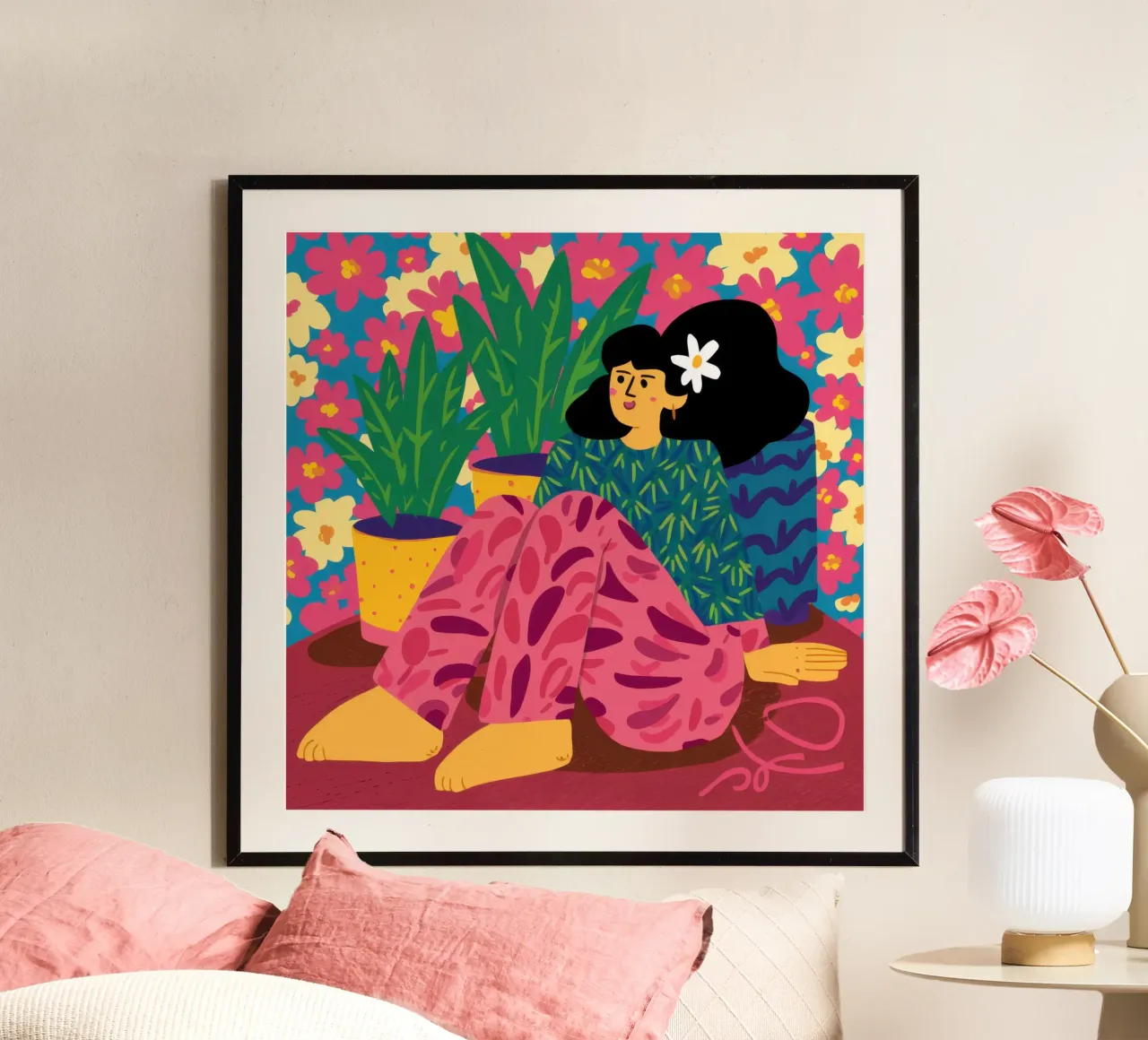 Donna in Plantopia poster con telaio in alluminio da Gaia Viesta