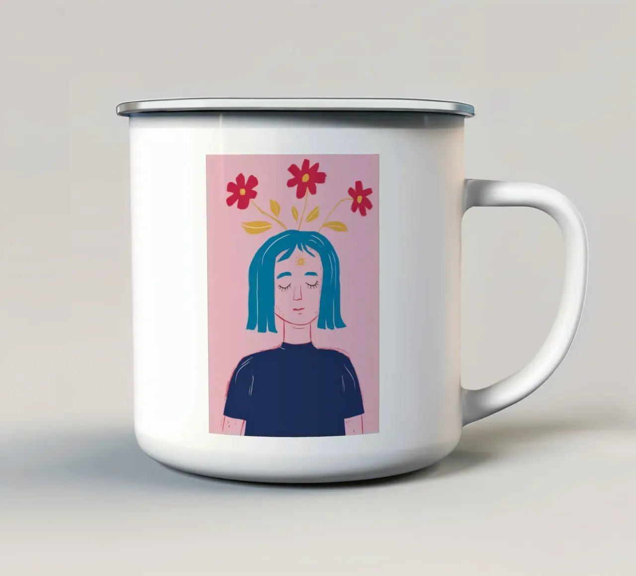 Donna con fiori blu tazza in smalto da Mark Solaria