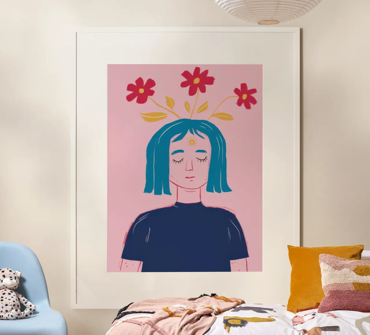 Mujer con flores azules poster de Mark Solaria