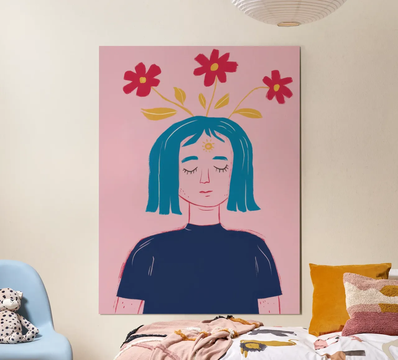 Mujer con flores azules poster de Mark Solaria