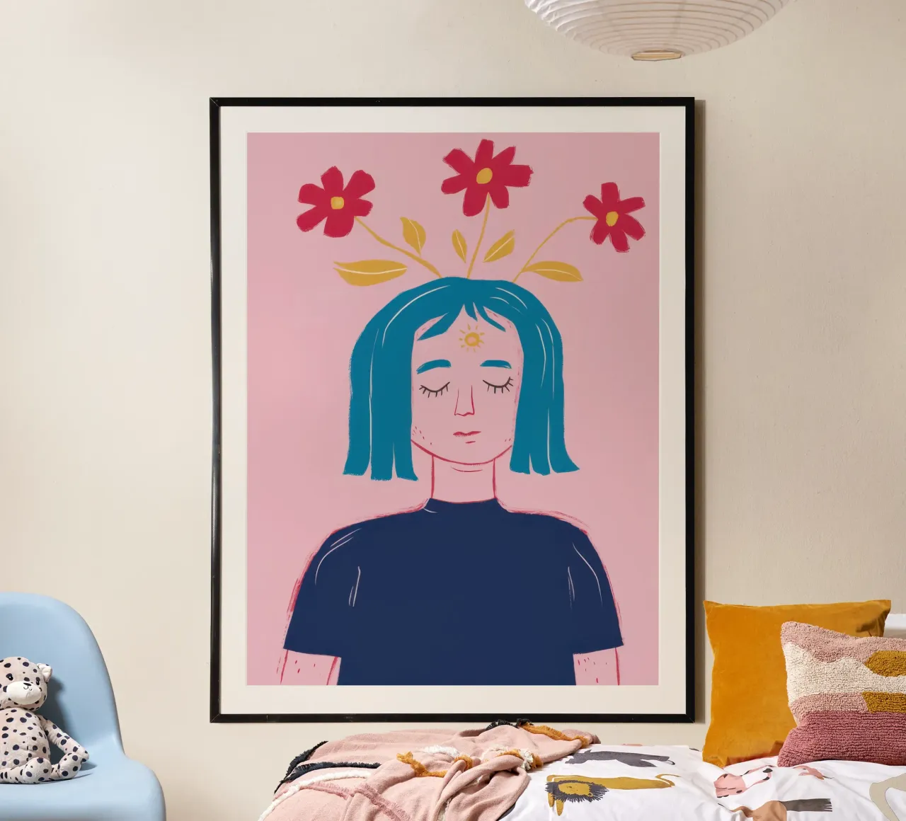 Mujer con flores azules poster de Mark Solaria