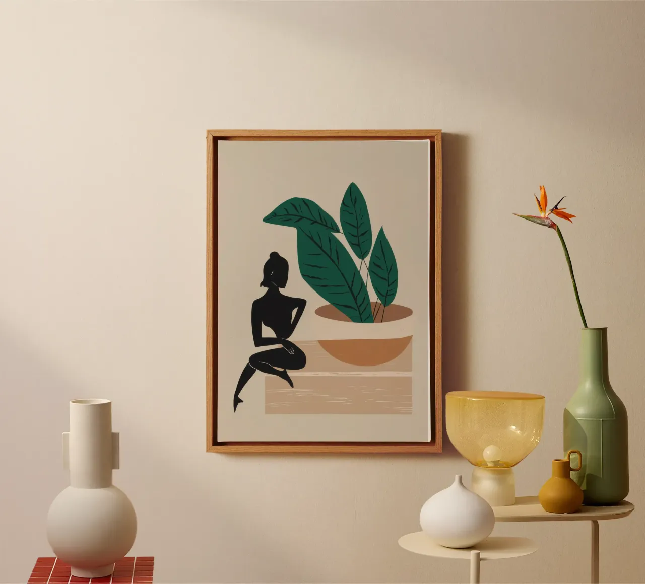 Peinzende plant houding canvas met Baklijst van Irish Strokes