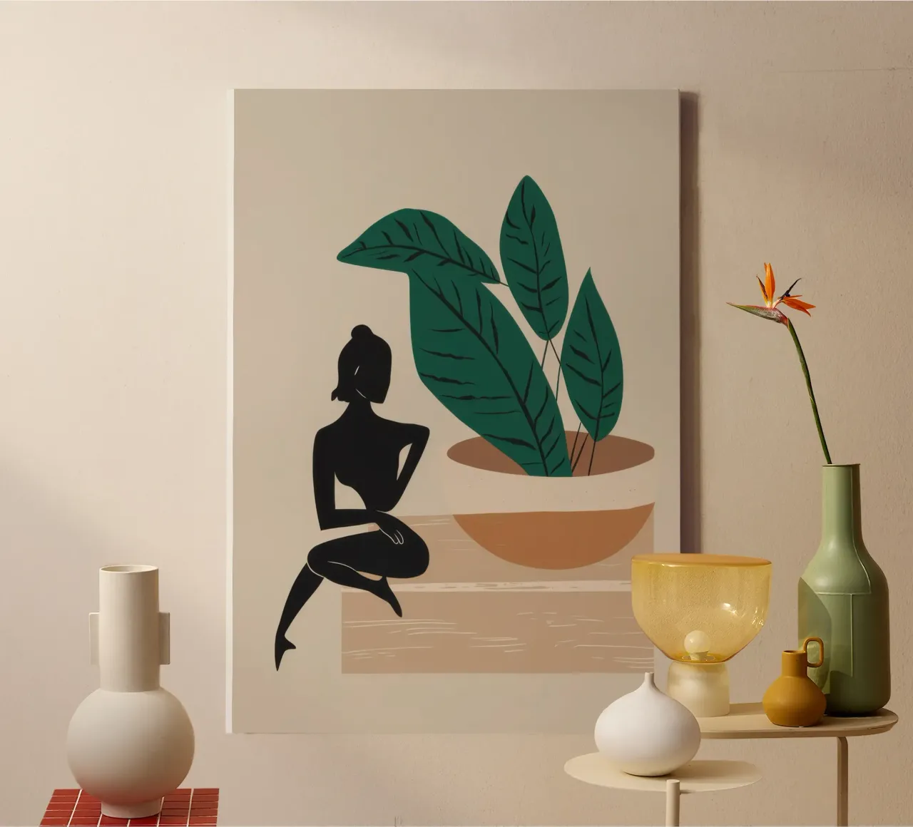 Peinzende plant houding canvas met Baklijst van Irish Strokes