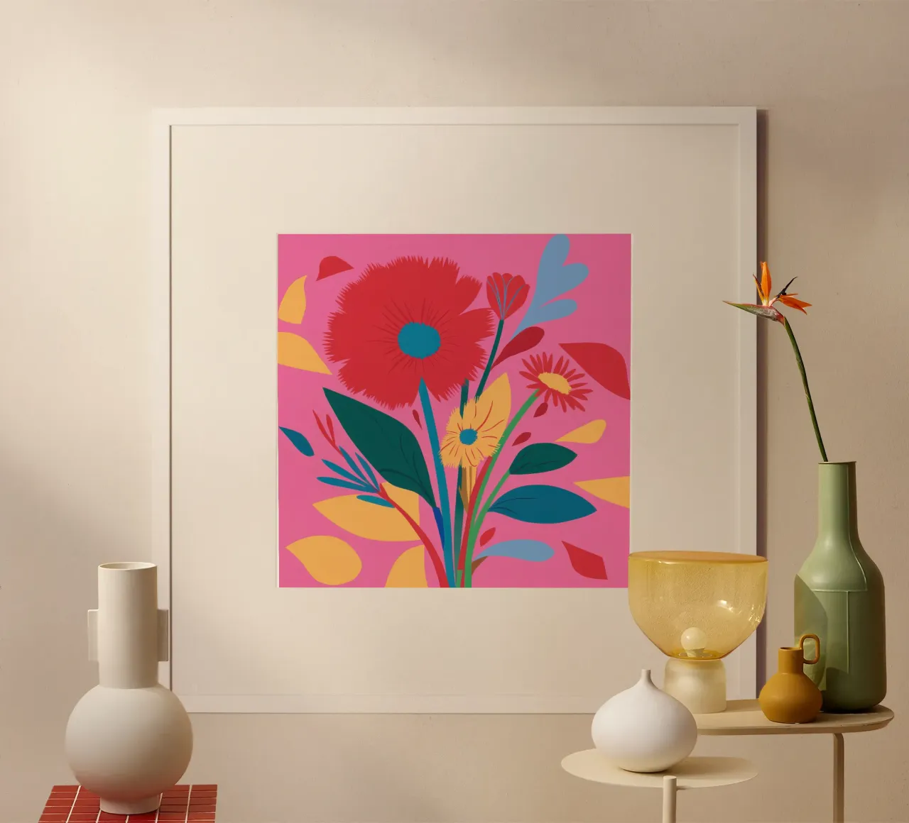 Audace fioritura cremisi poster con telaio in alluminio da Trace Brush