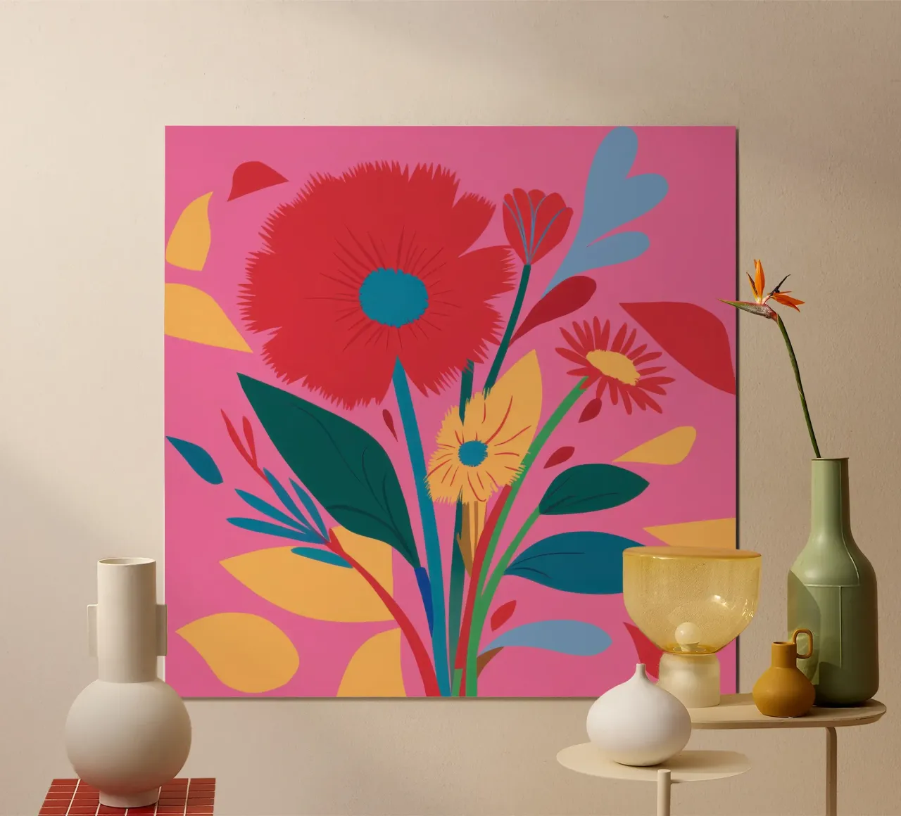 Audace fioritura cremisi poster con telaio in alluminio da Trace Brush
