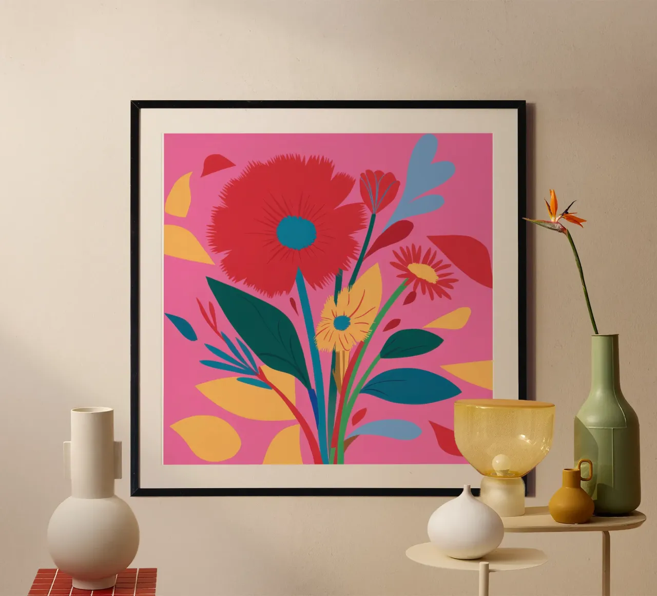 Audace fioritura cremisi poster con telaio in alluminio da Trace Brush