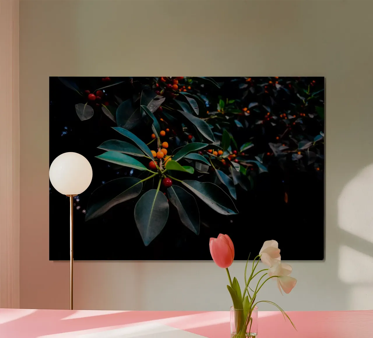 Arancione, verde e scuro poster con telaio in legno da Tal Paz-Fridman