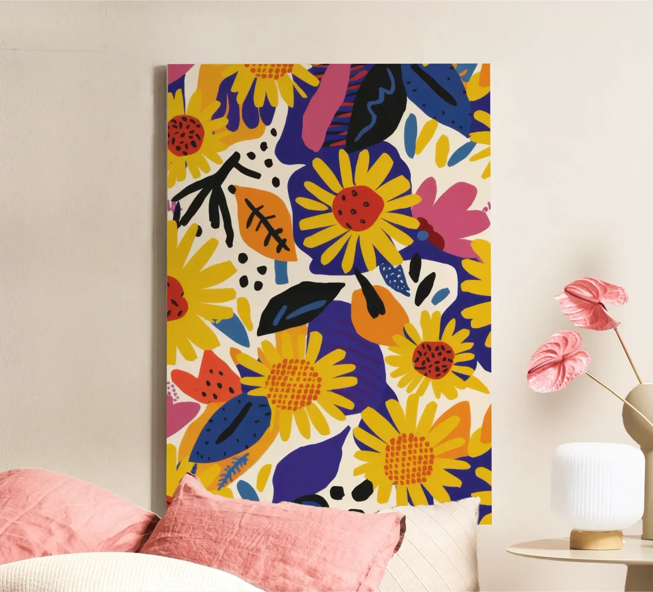 Sunflower Burst Pattern canvas with Floater frame by Gaia Viesta