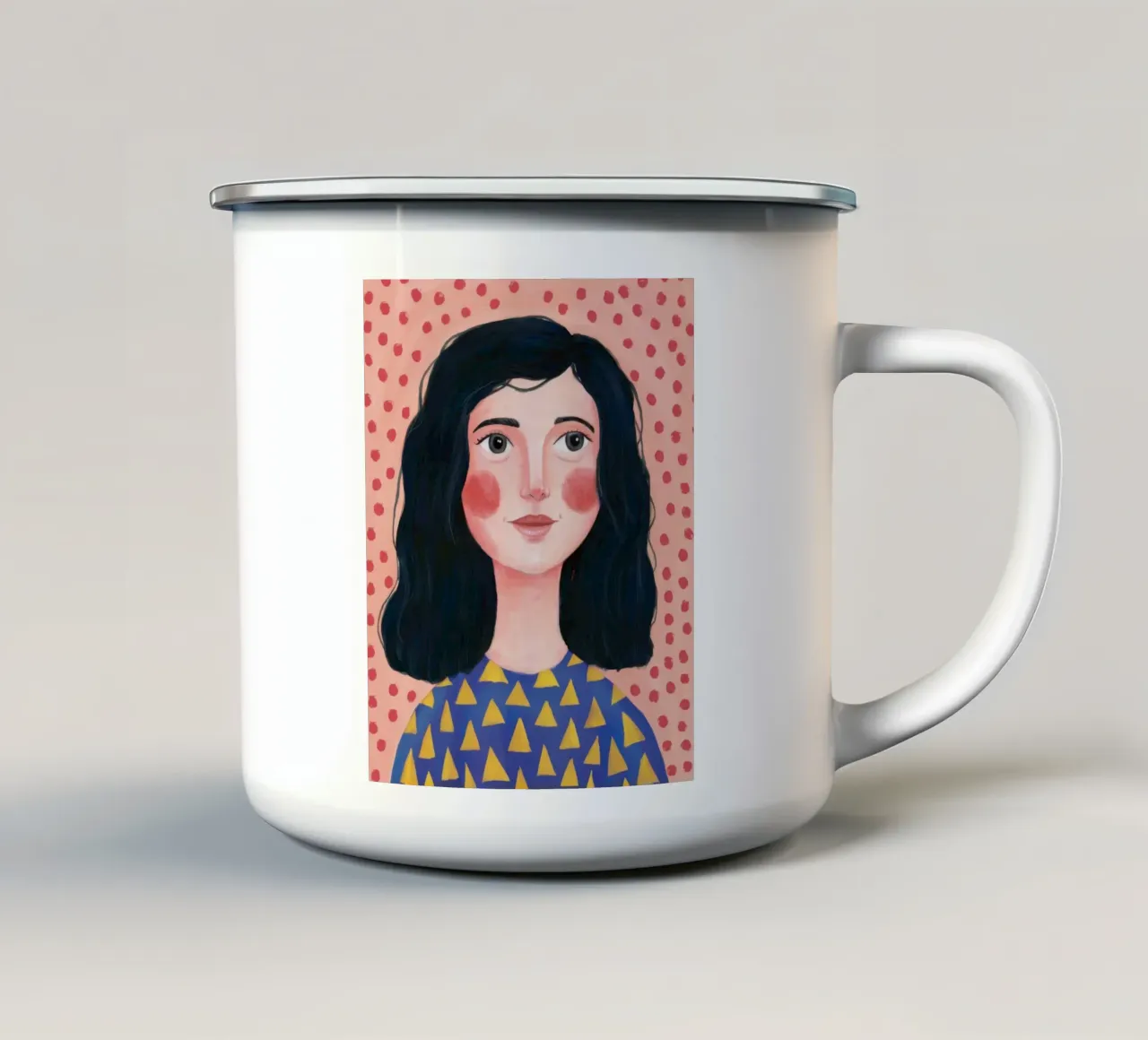 Ritratto con sorriso gentile tazza in smalto da Gaia Viesta