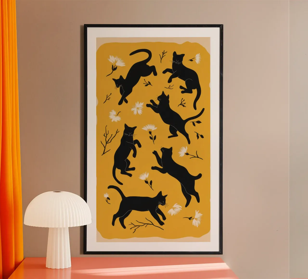 Arrampicata sui gatti neri poster con telaio in legno da Gaia Viesta