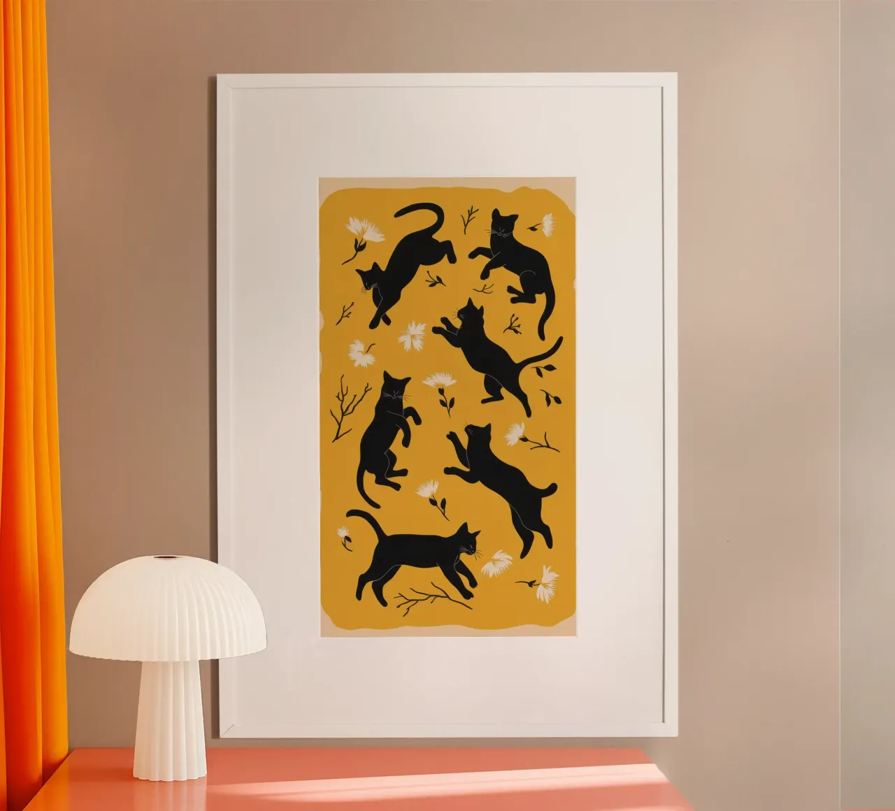 Arrampicata sui gatti neri poster con telaio in legno da Gaia Viesta