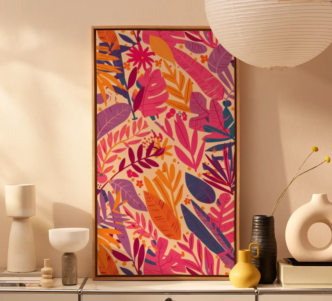 Vibrant Leaf Pattern canvas with Floater frame by Irish Strokes