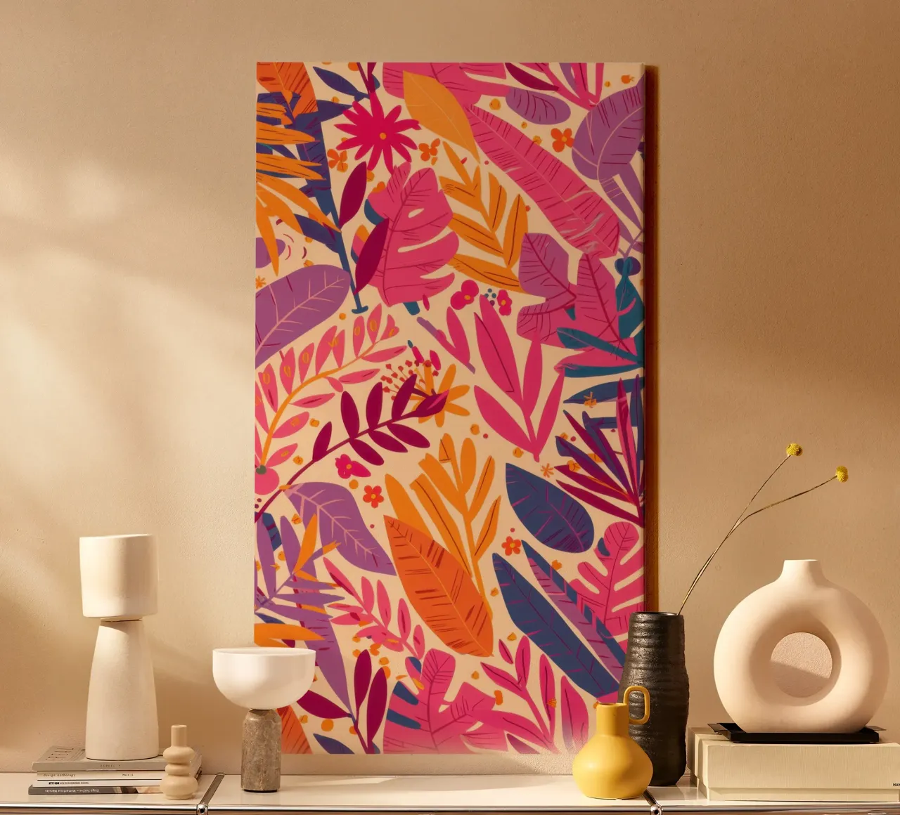 Vibrant Leaf Pattern canvas with Floater frame by Irish Strokes
