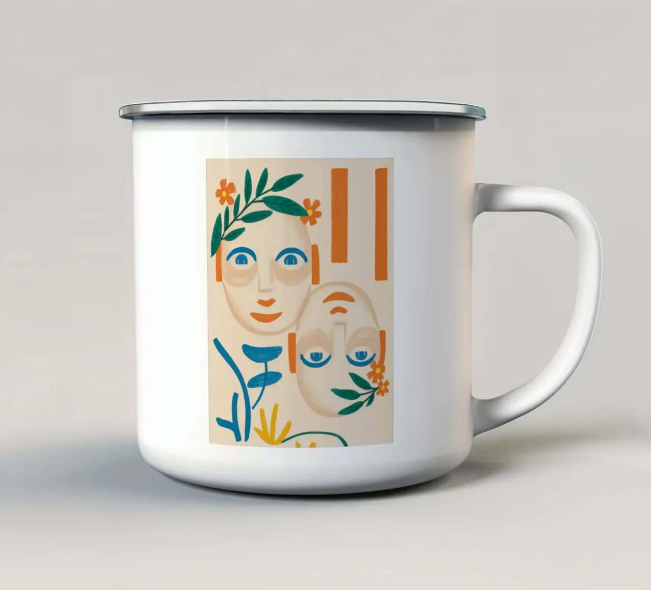 Maschere a foglia di Tespi tazza in smalto da Selene Shade