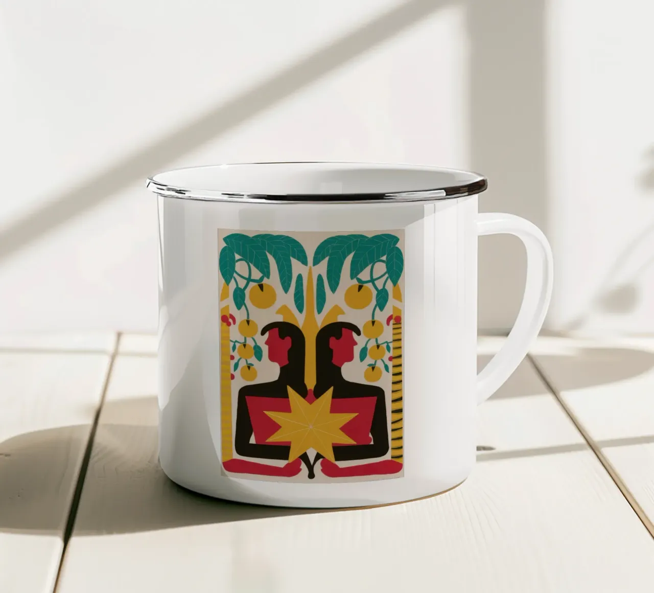 Ritratto di dee gemelle tazza in smalto da Mark Solaria