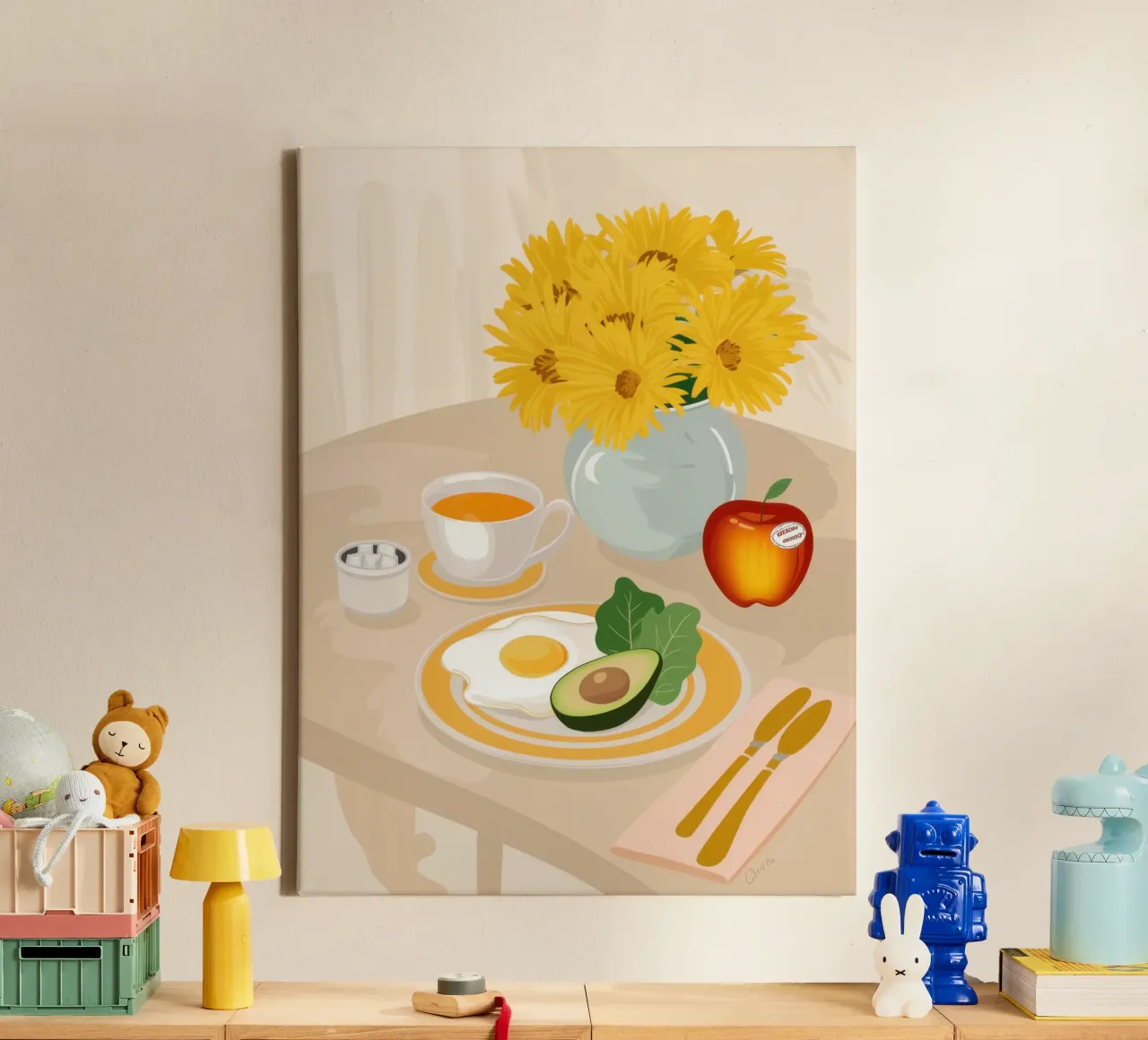 Sonniges Avocado-Frühstück Leinwand mit Schattenfugenrahmen von Irish Strokes