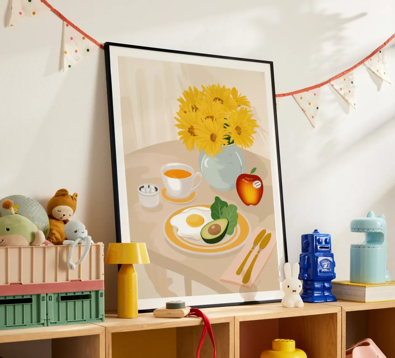 Colazione soleggiata a base di avocado poster con telaio in legno da Irish Strokes