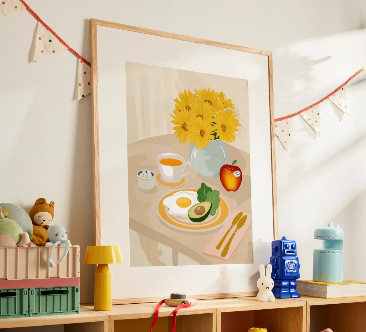 Colazione soleggiata a base di avocado poster con telaio in legno da Irish Strokes