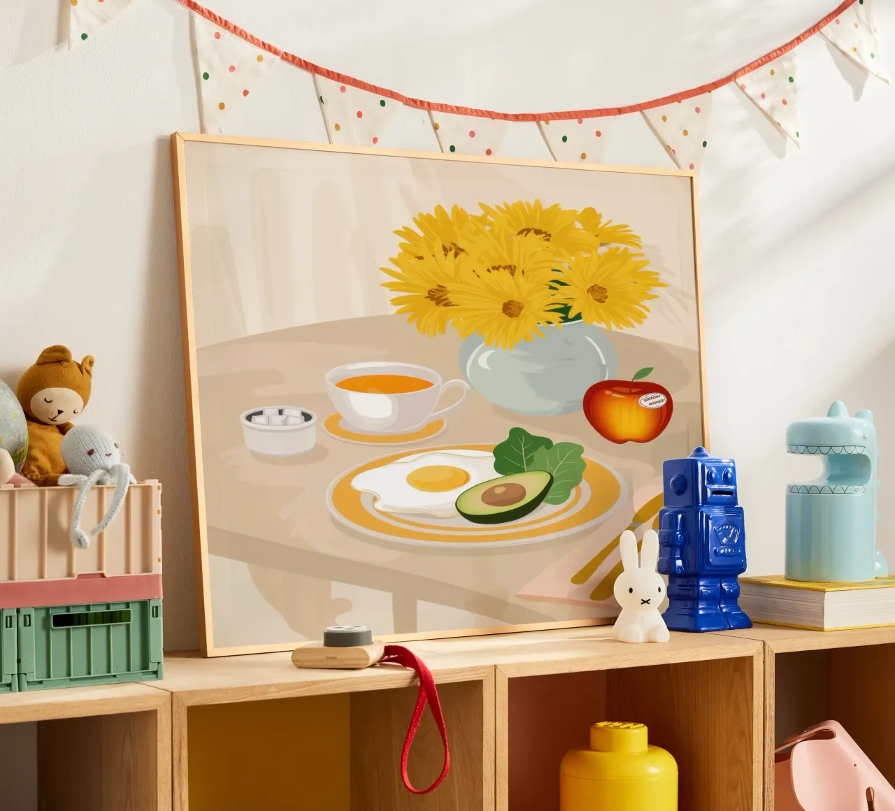 Colazione soleggiata a base di avocado poster con telaio in legno da Irish Strokes