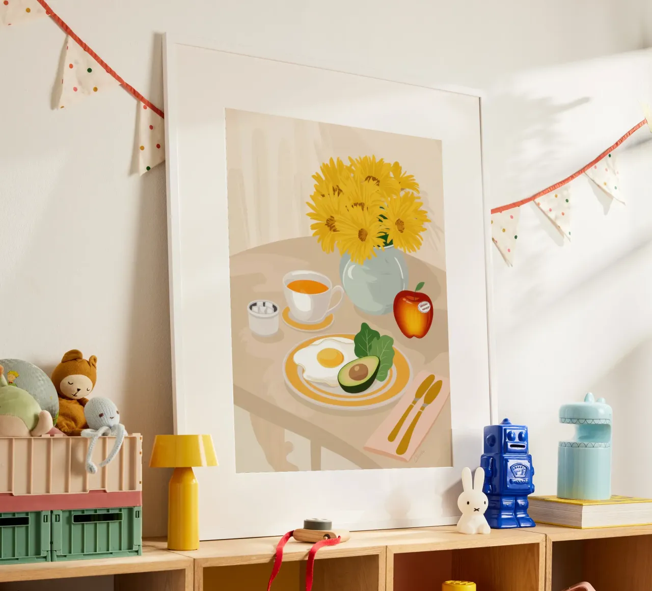 Colazione soleggiata a base di avocado poster con telaio in legno da Irish Strokes