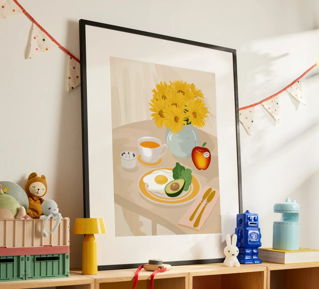 Colazione soleggiata a base di avocado poster con telaio in legno da Irish Strokes
