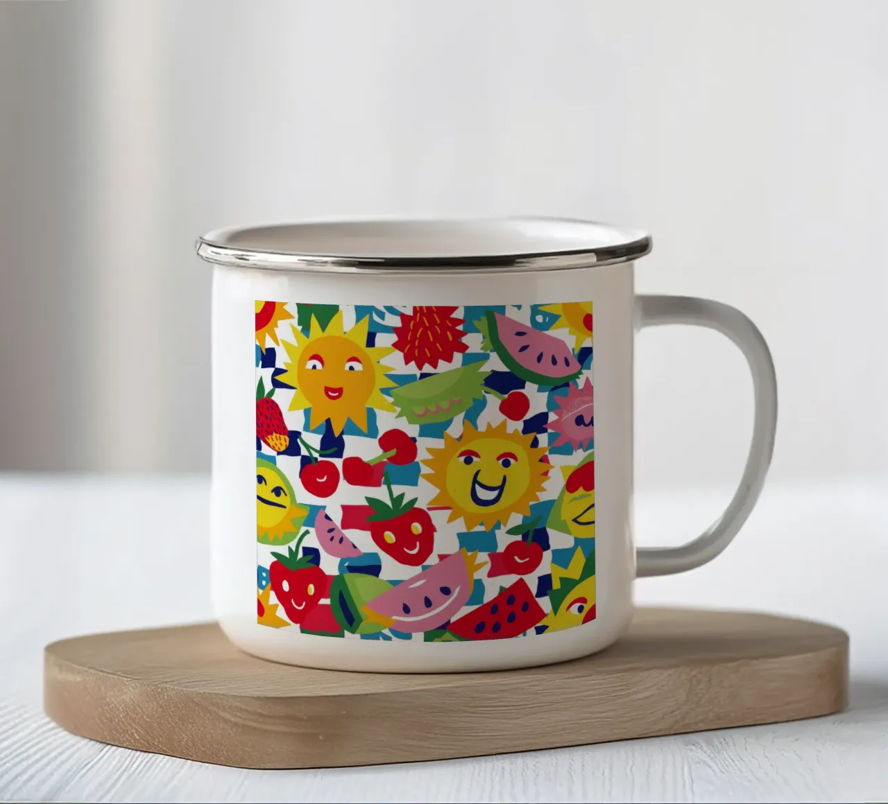 Felice festa della frutta tazza in smalto da Gaia Viesta