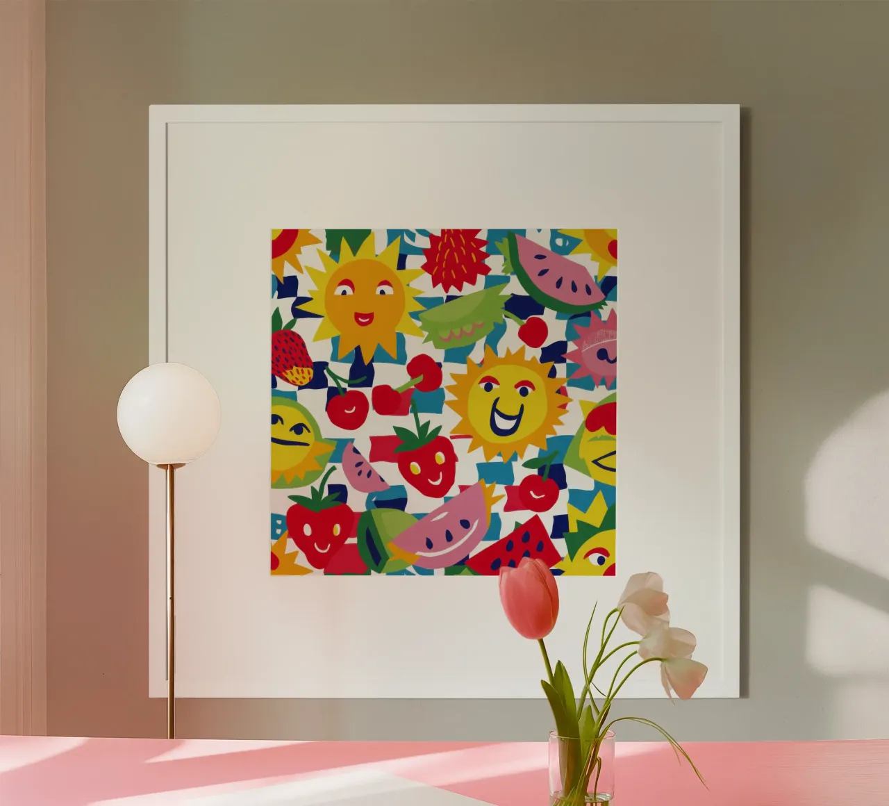 Felice festa della frutta poster con telaio in alluminio da Gaia Viesta