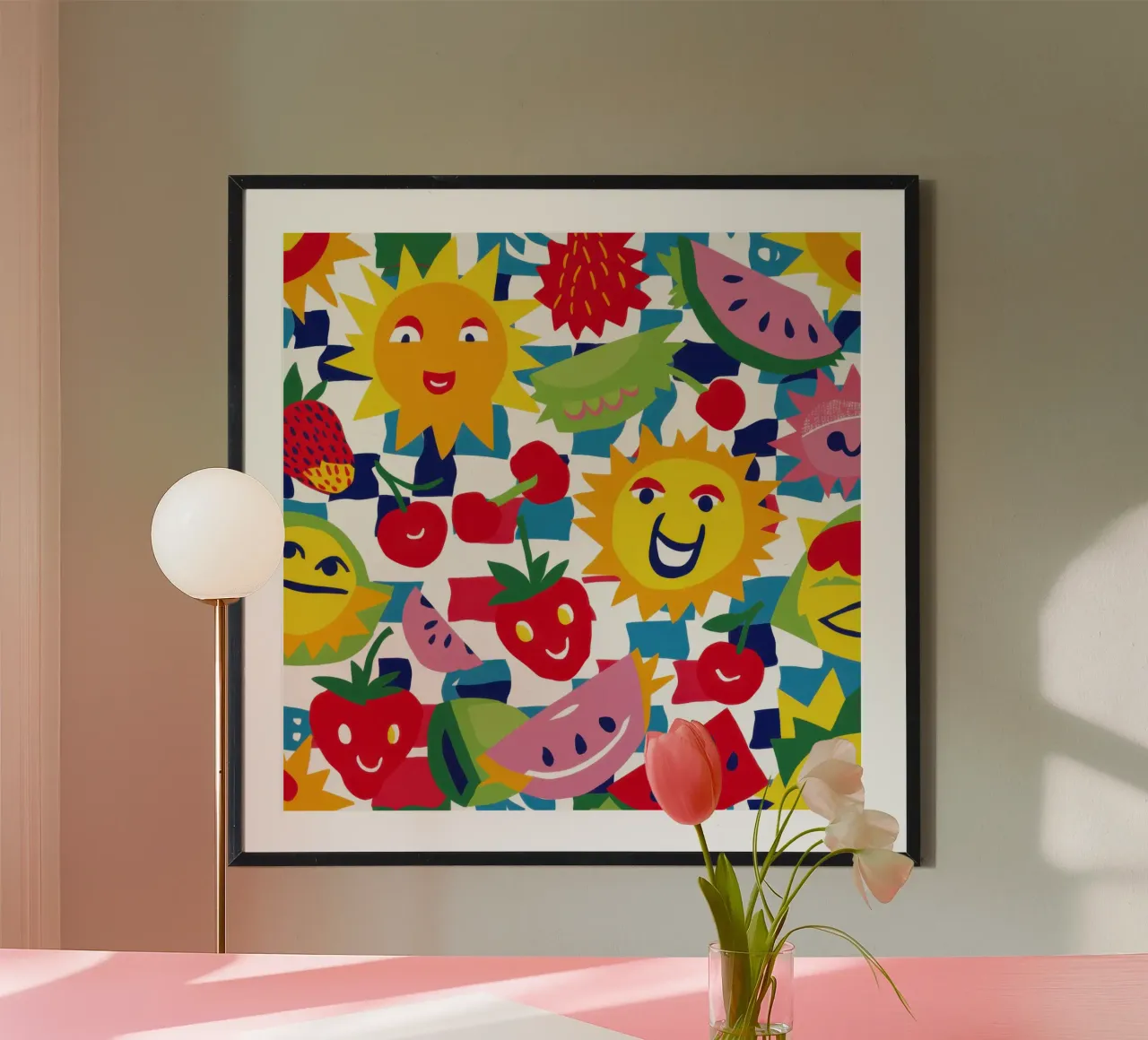 Felice festa della frutta poster con telaio in alluminio da Gaia Viesta