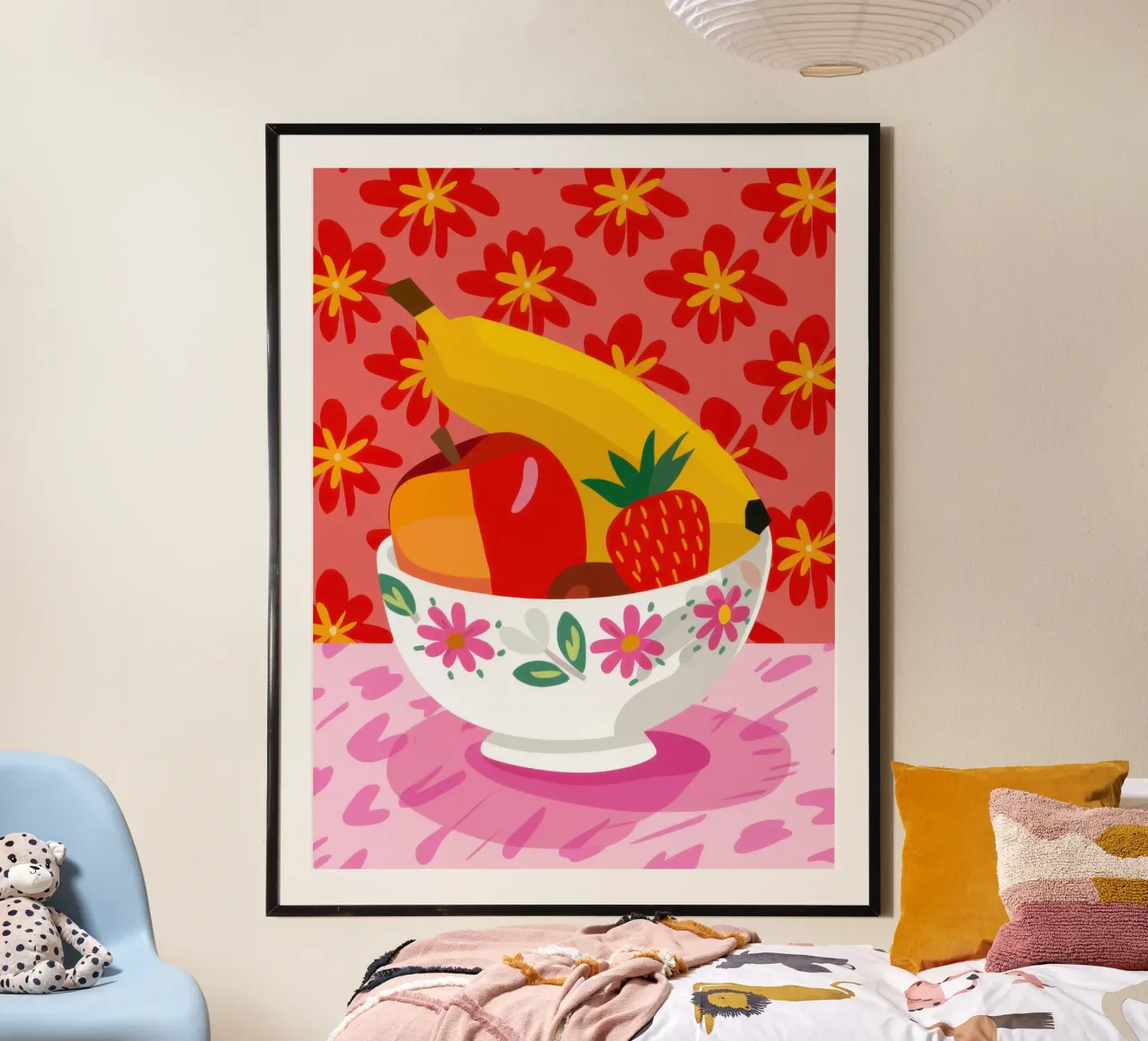 Ciotola di frutta generosa poster con telaio in legno da Irish Strokes