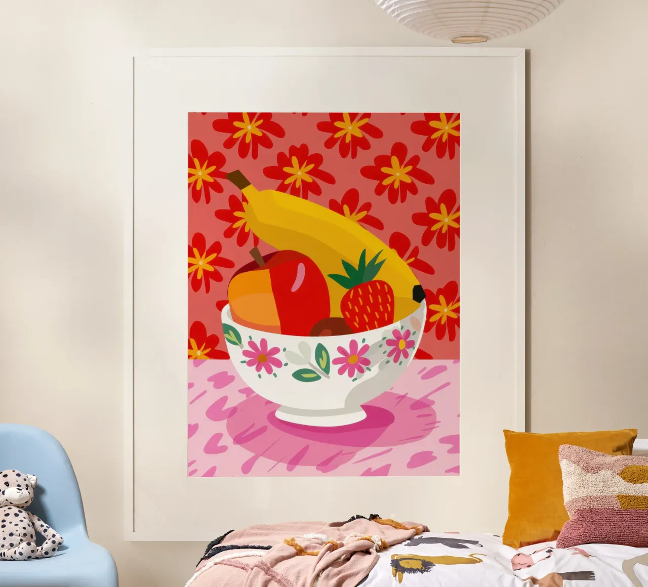 Ciotola di frutta generosa poster con telaio in legno da Irish Strokes