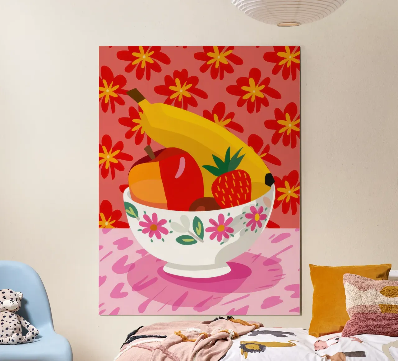 Ciotola di frutta generosa poster con telaio in legno da Irish Strokes