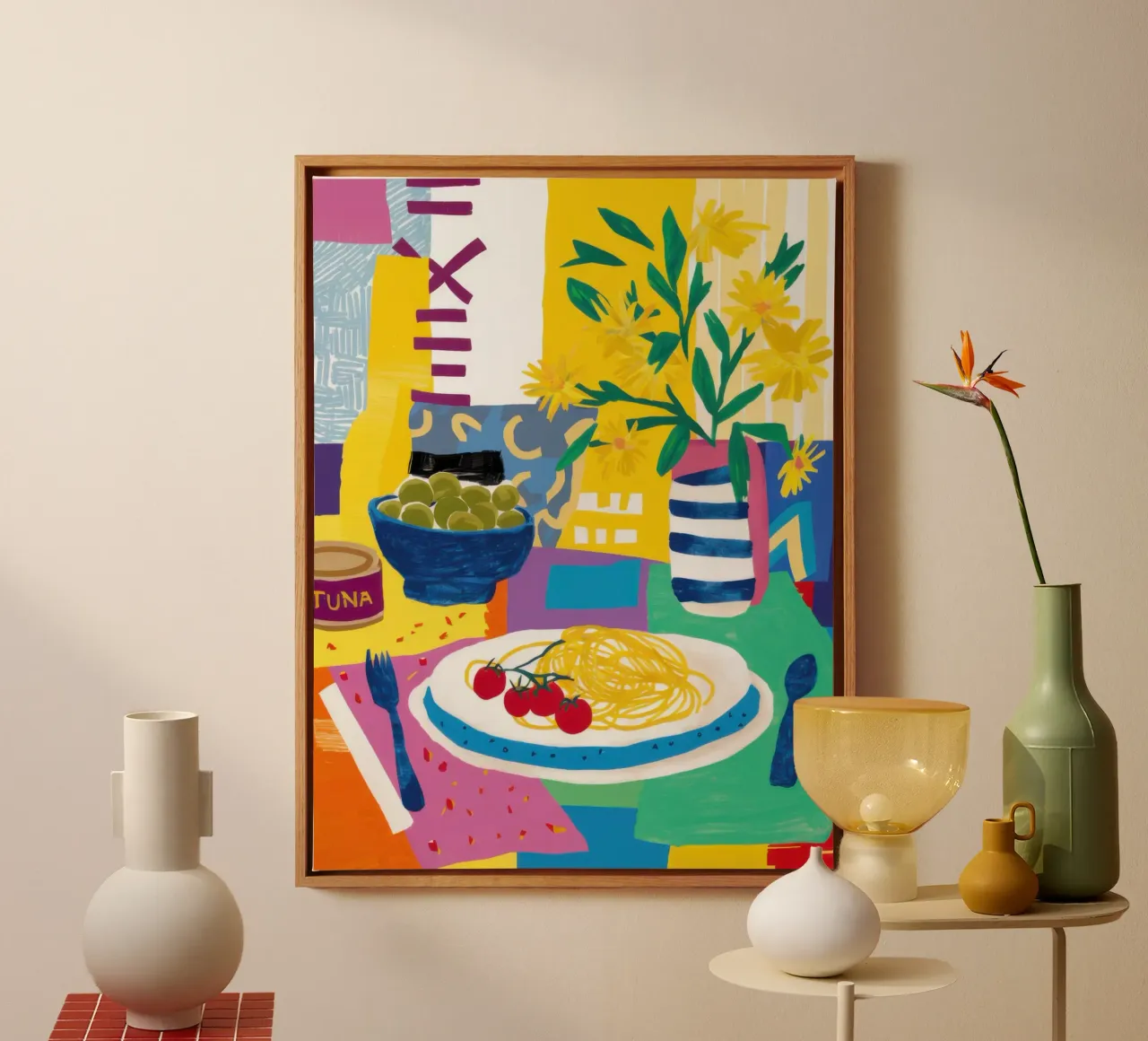 Levendig Pastafeest canvas met Baklijst van Selene Shade